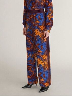 Tigers of Sweden Daisy trousers orange floral royal blue wide leg maximalist S